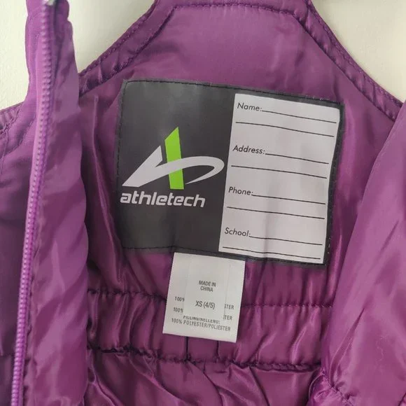 Athletech Performance Outerwear Purple Kids Snow Bibs Overalls Pants XS 4/5 - Picture 3 of 14